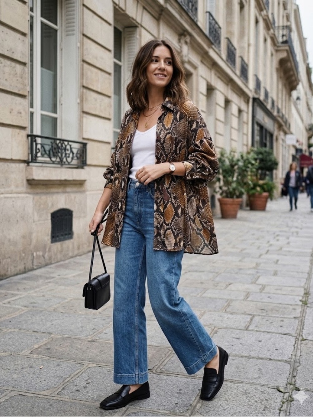 Zara Snakeskin Print Plissé Button Down Shirt - Size M-L - Oversized
